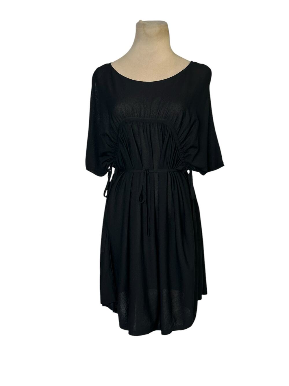COS black dolman sleeves sides ties cover up mini dress size small